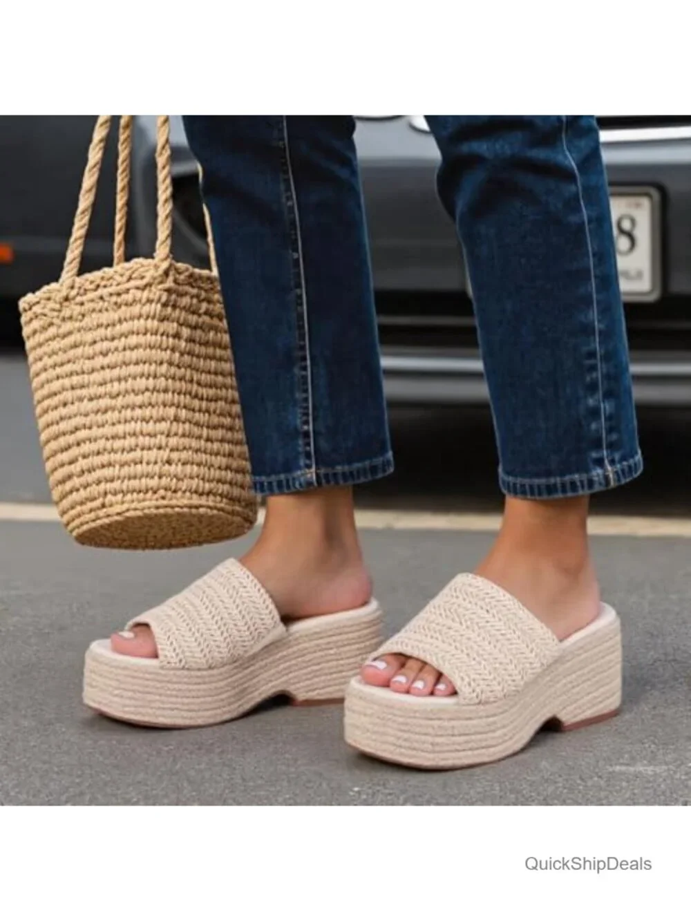 Platform Slip on Espadrille Sandals for Women Summer Wedges Slides Flatform